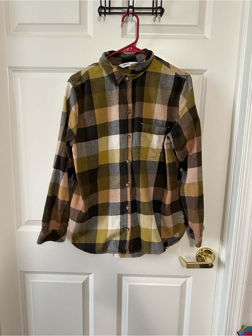 Sonoma 100% Cotton Button Down Plaid Flannel Size L